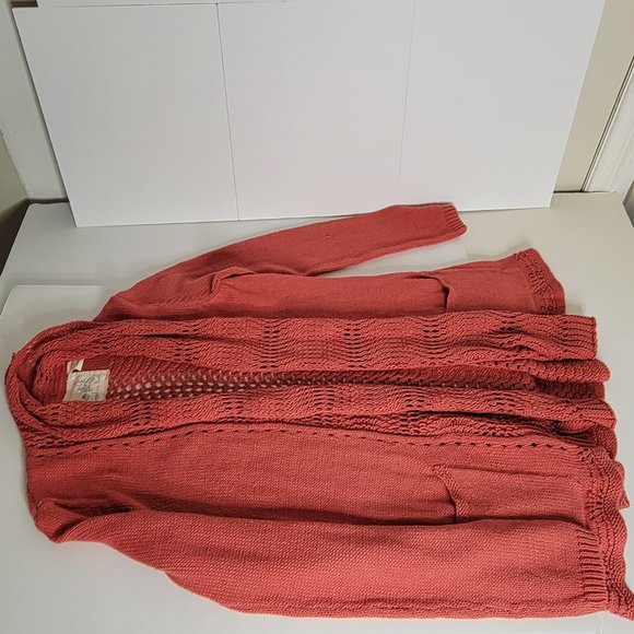 Angel of the North, Deep Orange Knit w Crochet Detail Cardigan Sweater, Size M. - Picture 7 of 12